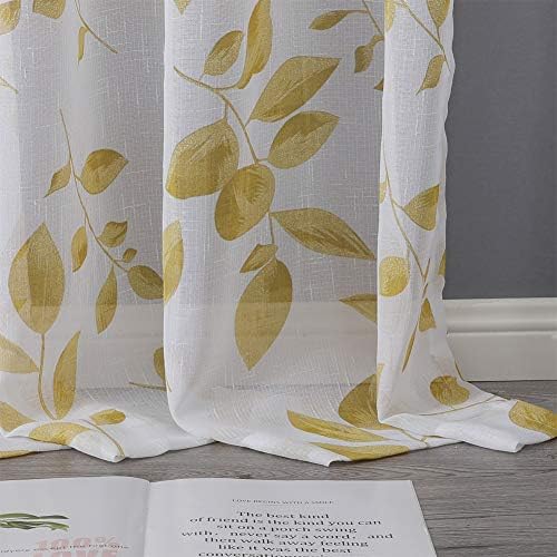 LinTimes 2 Panels Sheer Curtains Window Treatment Semi Transparent Voile Curtains for Living Room Bedroom, 52 x 54 Inch, Yellow