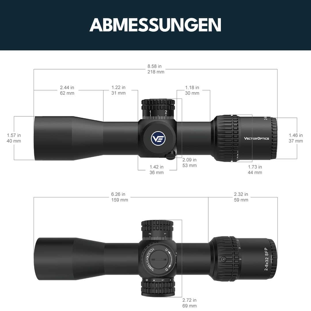 Vector Optics SCOC-43 Veyron 2-8x32IR SFP Zielfernrohr für Sport, Airsoft und Jagd, Luftgewehr, Ziel-Visier, Gewehrzielfernrohr, Rifle Scope, umfangreiches Zubehör