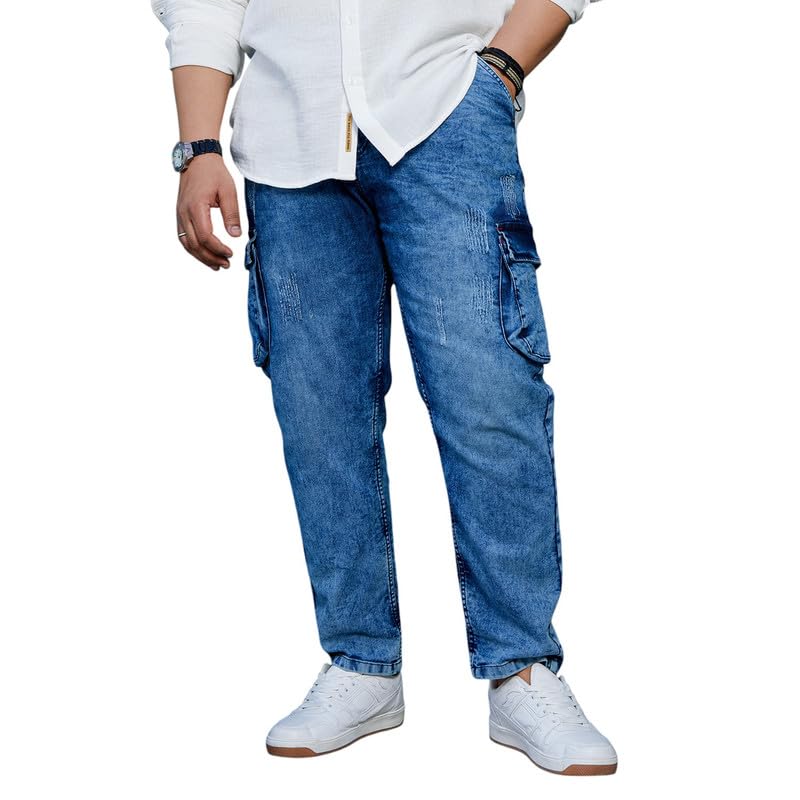 Instafab Plus Men’s Denim Jeans for Casual Wear | Mid-Rise | Regular Fit | Button Closure | Plus Size Denim Jeans Crafted with Comfort Fit for Everyday Wear