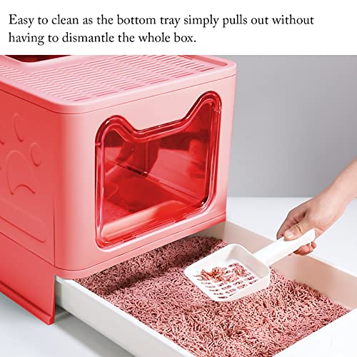 Caja de arena plegable rosa para gato con tapa 20x16x15 pulg miniatura 3