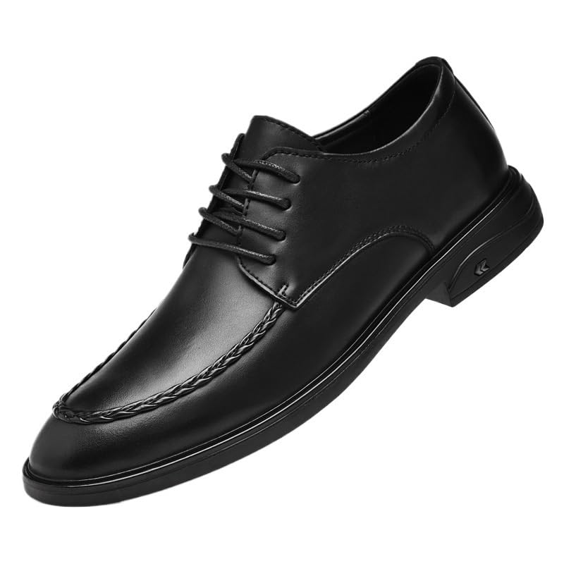 Men's Pointed Toe Waterproof Oxford Shoes Stylish Business Formal Lace-up Genuine Leather Shoes
