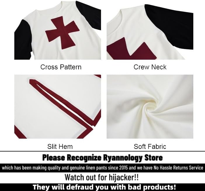 Miniatura 5 de Túnica medieval para hombre, disfraz de caballeros templarios de los cruzados, renacentista, Halloween, guerrero, capa negra de la peste negra para