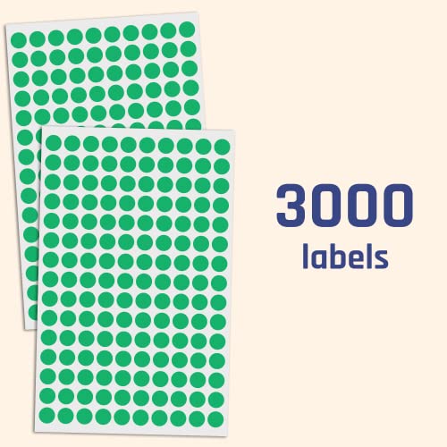 Image of 3000 Pack, 0.375 inch Round Color Coding Circle Dot Sticker Labels - Green