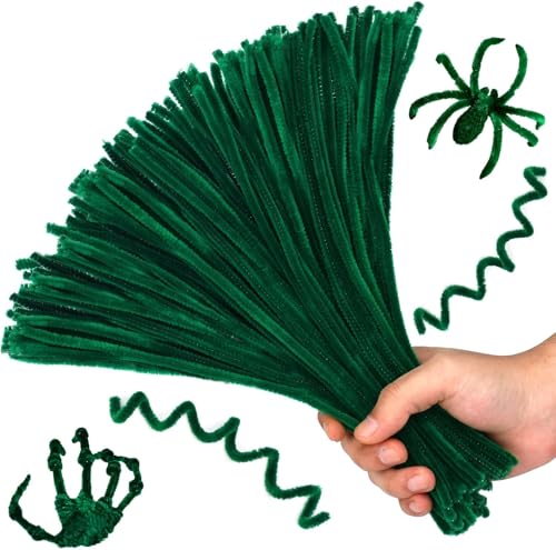 Image of Pipe Cleaners Craft, Pipe Cleaners Chenille Stem Fuzzy Sticks Craft Supplies for flowers making, Home DIY (Dark Green, 100pc)