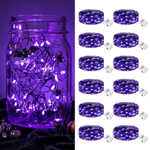 Image of btfarm 12 Pack Purple Halloween Fairy Lights Battery Operated with 3 Modes