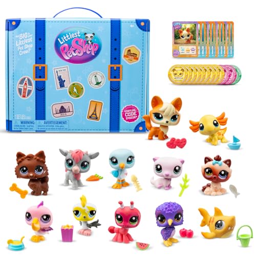 Littlest Pet Shop Bandai Travelling Adventure BF00618 Comprend 12 Animaux domestiques, 12 Accessoires, 12 Cartes collecteur, 12 Codes virtuels, génération 7, pour Enfants de 4 Ans +