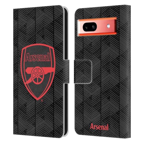 Head Case Designs Officially Licensed Arsenal FC Black Crest and Gunners Logo Leather Wallet Case Compatible with Google Pixel 7a