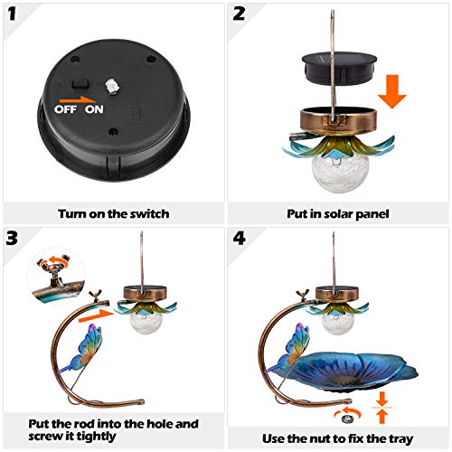 Birdream BD-BF-0065 Solar Bird Feeder For Outside Hanging Wild Birdfeeders Seed Tray Outdoor Solar Powered Garden Light Metal Butterfly Decorative Led Landscape Lighting Waterproof 9.5 Inch Dia thumb #4