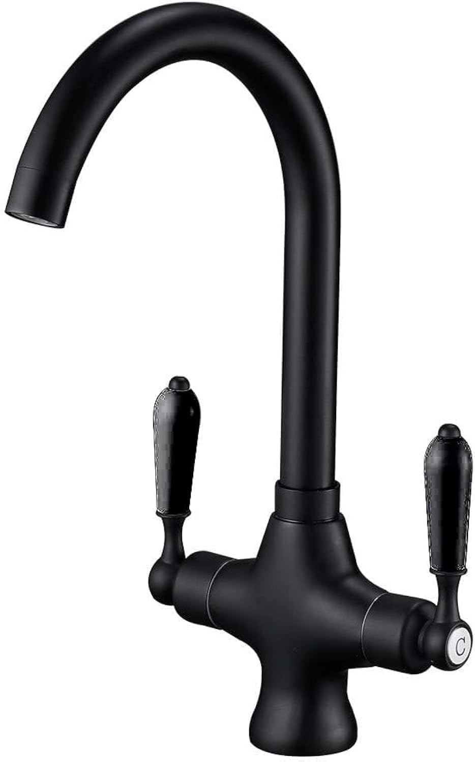 Heable Black Matte Kitchen Mixer Tap Ceramic Dual Lever Monobloc Swivel Spout Kitchen Sink Taps With Uk Standard Fittings