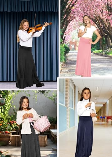 Image of STRETCH IS COMFORT Girls Skirts Flowy A Line Knee Length and Ankle Length | Elastic Waist, Kids School Skirt, Girls Maxi Skirt, Black Skirt For Girls, Faldas Para Ninas, Girls Long Skirt, Long skirts