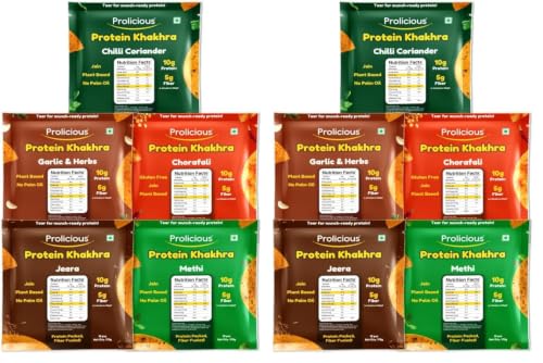 Image of Prolicious Classic Khakhra Combo | Crispy Roasted Khakhra Snacks | Healthy Indian Snack Combo | High Fibre & Crunchy Tea-Time Snack | No Maida (Pack of 10, 170g each)