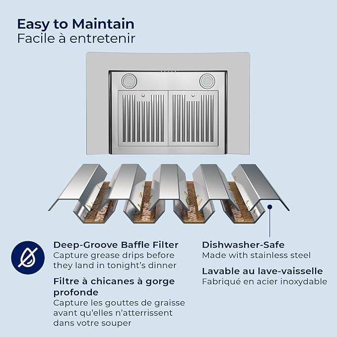 Image of Hauslane Wall Mount Range Hood 36 Inch | European Canopy Design with Tempered Glass & Stainless Steel | 3-Speed,Dishwasher-Safe Filters | Ducted or Ductless with Charcoal Filters WM-600