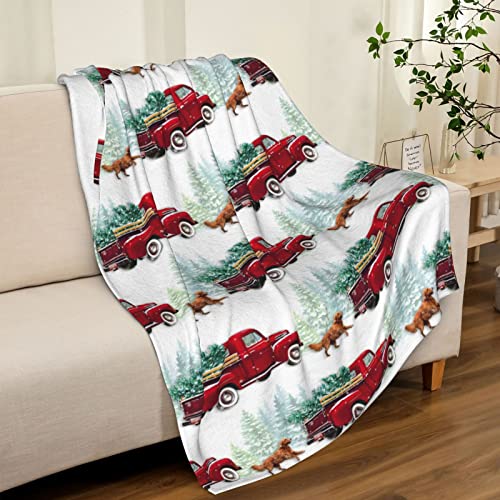 JOOCAR Farmhouse Christmas Throw Blanket Red Truck and Pet Dog Fannel Blanket Home Decor Soft Plush Warm Merry Christmas Throw Blanket for Bed Couch Living Room Sofa Chair(50" x 60") - Image 4