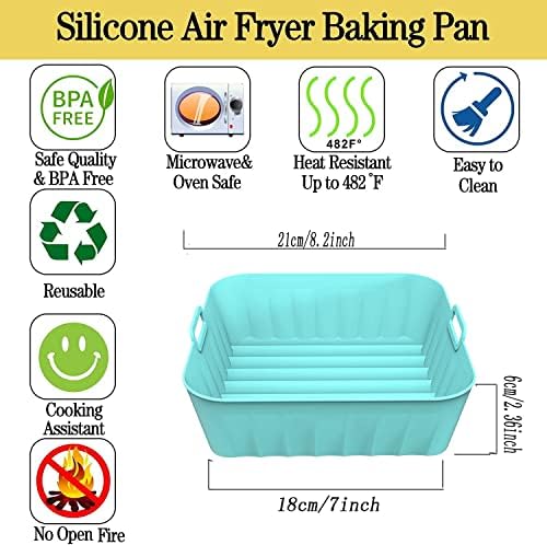 2Pcs Air Fryer Silicone Pot,8.2 inch Square Non-Stick Air Fryer Silicone Liners Compatible, Reusable Air Fryer Silicone Pan with Most Air Fryer Basket