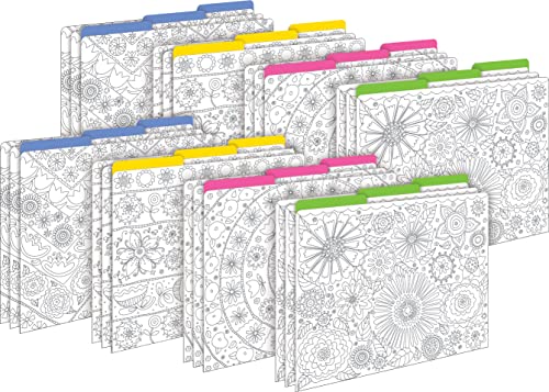 Barker Creek Color Me! in My Garden Designer File Folders on 14pt Stock, Set of 24, Multi-Design, Adult Coloring Book Style, Letter Size, 1/3 Cut Tabs, 24 per Set (4386)