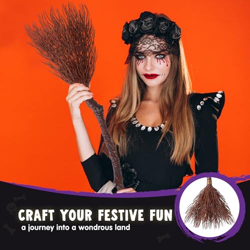 Spooktacular Creations Halloween Witch Vine-Patterned Broom Brown Cane, Witch Broomstick for Women Halloween Party Costume Accessories Stage Prop Kids and Adults, Photo Booth Accessory4