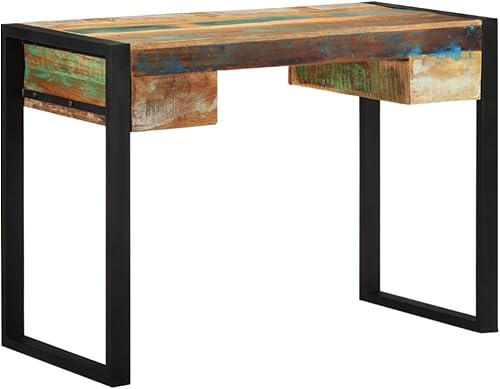 Miniatura 19 de vidaXL Escritorio de madera maciza, escritorio de estilo industrial con 2 cajones, marco de acero duradero, muebles multifuncionales de oficina en