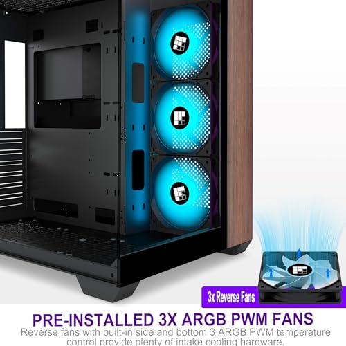 FOIFKIN PC Case -Wood Walnut Front Pane, Pre-Installed 3 PWM ARGB