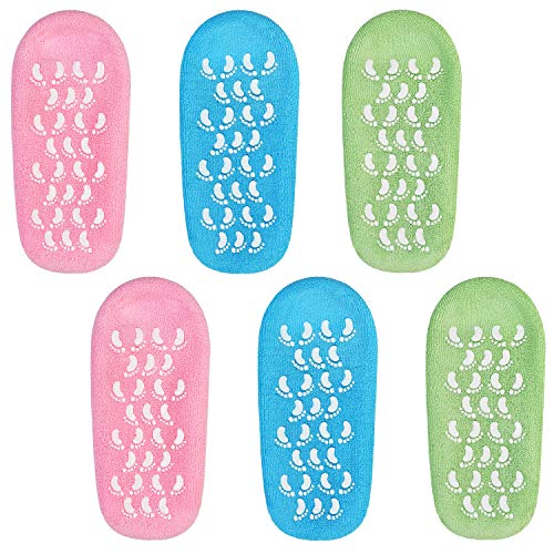 3 Pairs Moisturizing Socks Moisture Enhancing Socks Foot Spa Socks with Footprint Design for Dry Cracked Feet Skin, 3 Colors