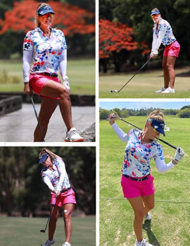 Women V-Neck Golf Polo Shirt Quick Dry Lightweight Short Sleeve T-Shirts Floral, Large #TOP3