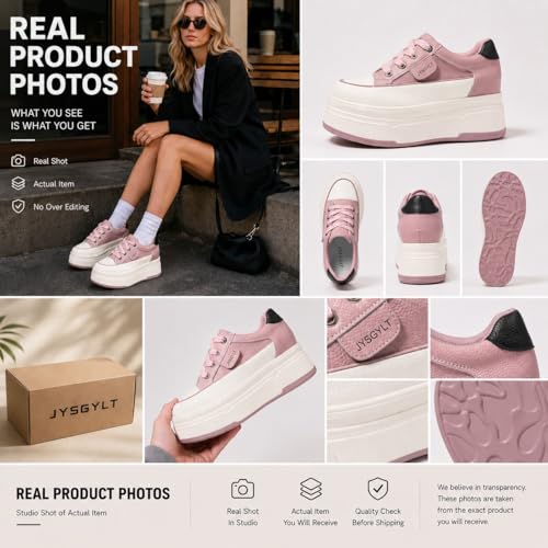 Image of Platform Sneakers For Women - (3 inch-3.5 inch )6cm Heel & 3cm Inner Lift, Comfortable Cushioned Arch Support, Non-Slip Casual Walking Shoes, Microfiber Leather Platform Shoes White Black Red Yellow