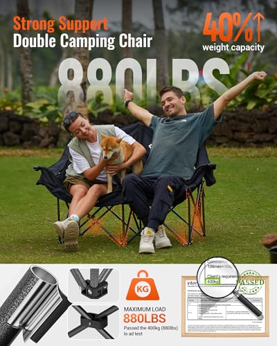 Image of KingCamp Double Camping Chair, Oversized 880lbs Heavy Duty Loveseat XL