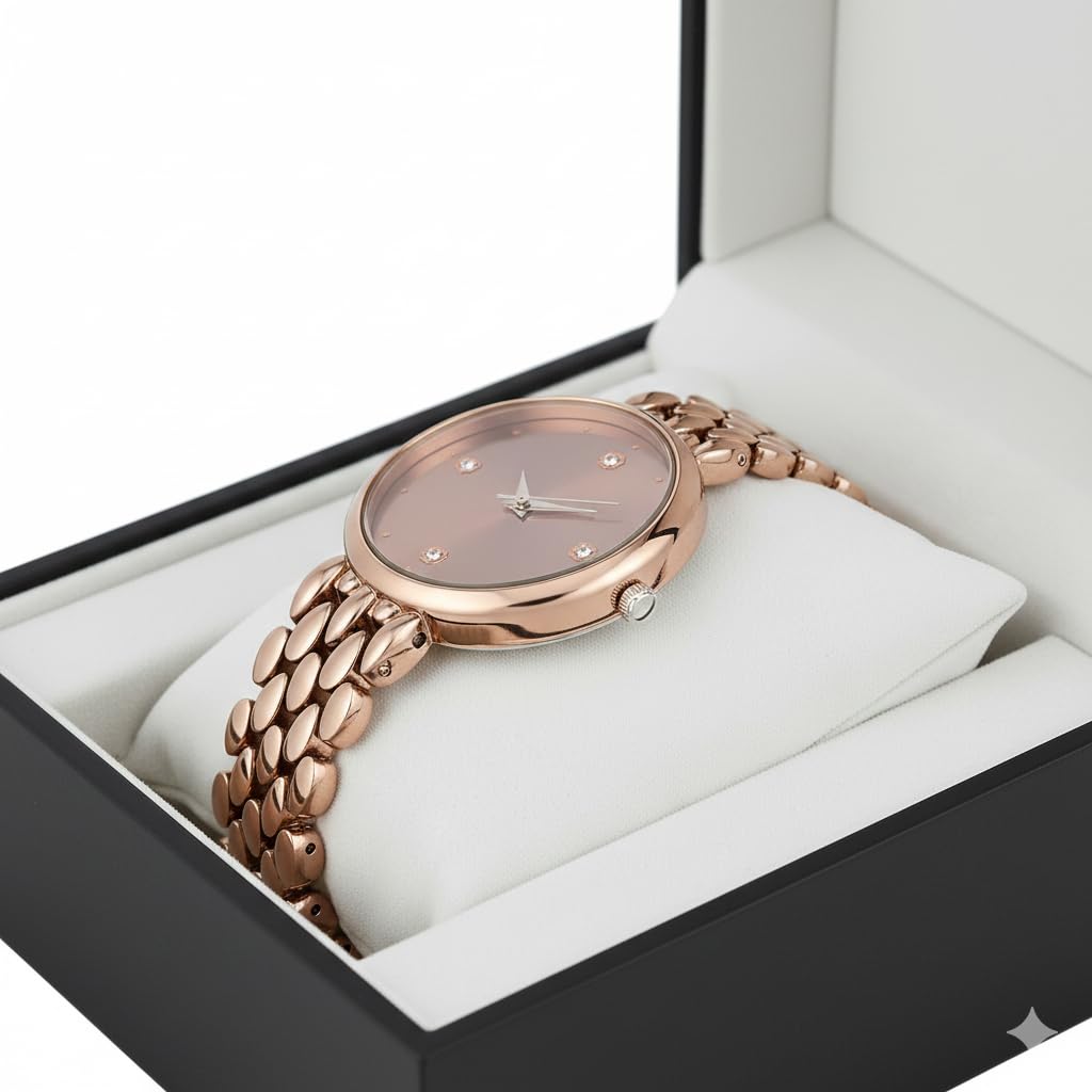 styledose Women’s Diamond Studded Watch | Premium Metal Bracelet Strap | Analog Quartz Movemnet Ladies Wrist Watch | Watch for Women & Girls | Wrist Watches for Women's & Girls&Ladies (Brown) 4