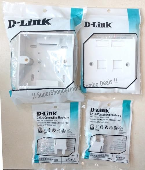 Image of Combo 2 RJ45 CAT6E LAN I /O Network Keystone Jack + Gang Box + Dual Port Face Plate (Pack of 20)