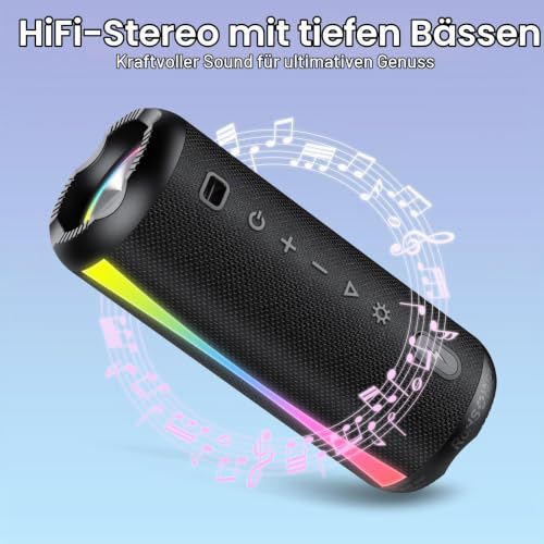 dotn Bluetooth Lautsprecher, Musikbox Bluetooth 5.4 mit RGB Lichter, Tragbarer Lautsprecher Freisprechfunktion für Phone, 20h Akku… – Ansicht 3