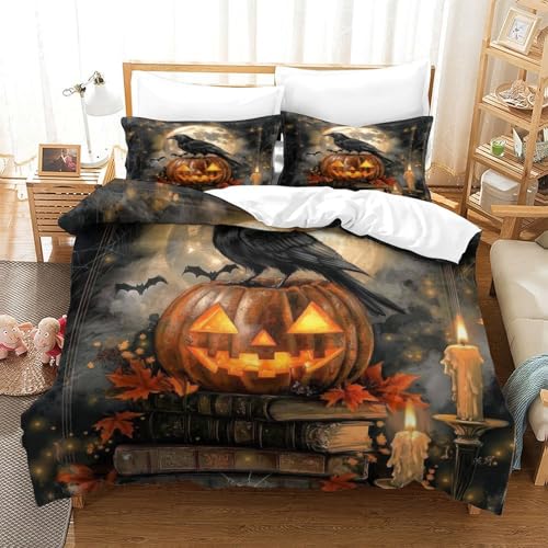 Parure de lit citrouille Halloween impression 3D microfibre de luxe - 3
