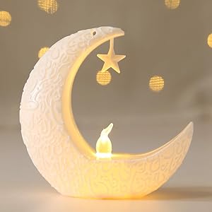 فوانيس شموع للعيد ورمضان، شموع LED صغيرة على شكل هلال مزين بنجمة صغيرة، حامل إضاءة بتصميم فانوس عيد الفطر، فانوس منقوش و