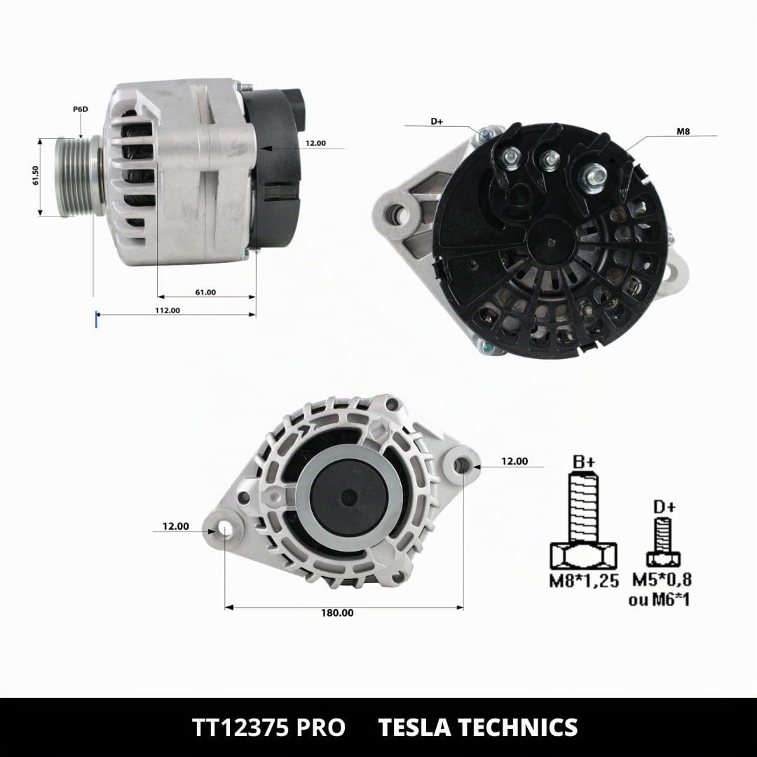 TT12375 PRO alternatore per auto 12V, alternatore 120A. Compatibile con ALFA ROMEO, Opel. Eccellente rapporto qualità-prezzo. Installazione facile e garanzia.