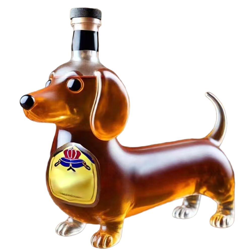 CTRLZS Glass Tumbler 3D Sculpted Dachshund Shape Dog Whiskey Bottle Red Wine Bottle,Reusable Liquor Flask Glassware A