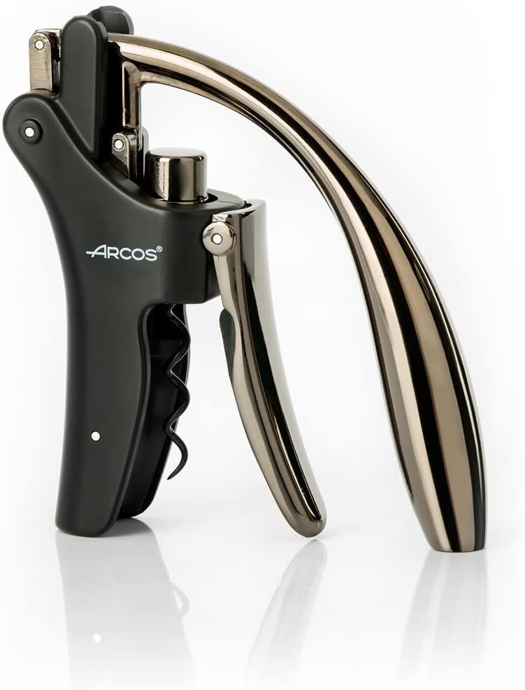 Arcos Accessories - Manual Corkscrew Manual Bottle Opener - Zinc Alloy Handle - Matte Black Color (Includes foil cutter)