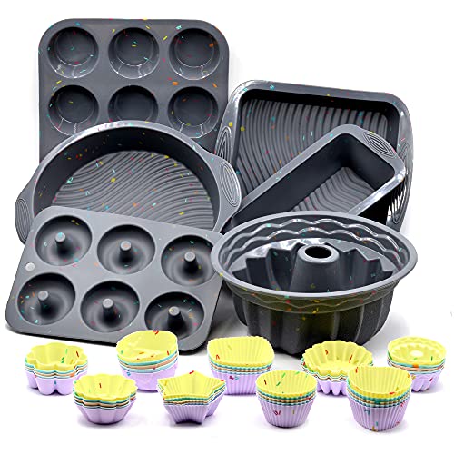 51PCS Silicone Bakeware Set Silicone Cake Molds Set For Baking, Including Baking Pan, Cake Mold, Cake Pan, Toast Mold, Muffin Pan, Donut Pan, And Cupcake Mold Silicone Baking Cups Set