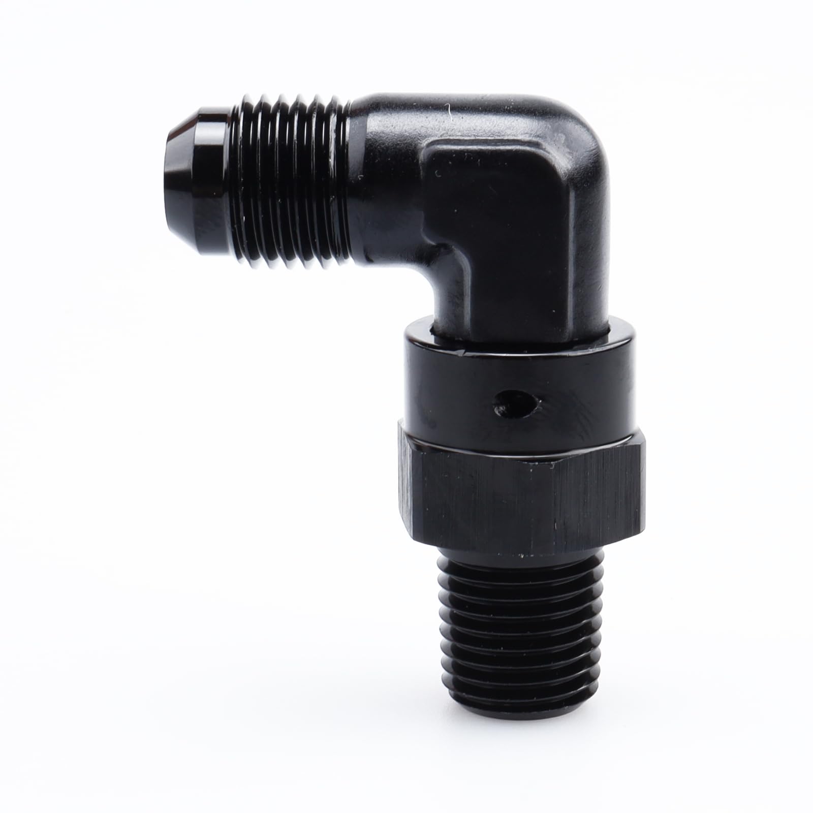 Adaptador AN6 macho a NPT 1/4 negro en codo de 90 grados para tubos de aluminio