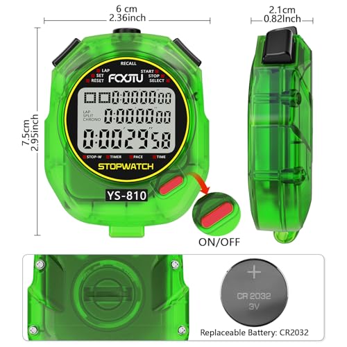 Image of Sports Stopwatch Timer, 10 Lap /Split Memory Digital Stopwatch Countdown Timer with 12 /24 Hour Clock Alarm On /Off, Calendar 3-Row Extra Large Screen Lanyard for P.E Coach and Referees (Red)