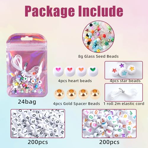 HMHOOXU 24 Set Friendship Bracelet Making Kit Party Favor DIY Jewelry Supplies Bead Set Make Your own Personalised Bracelet for Wedding Birthday Gift Craft Wrapped - Image 3