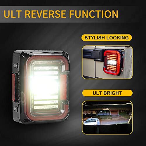SPL Ult LED Tail Lights Brake & Ultimate Reverse Lights Compatible with Jeep Wrangler JK/JKU 2007-2017, Built-in EMC, DOT Approved, Smoked Lens,2PCS - Thumbnail 2