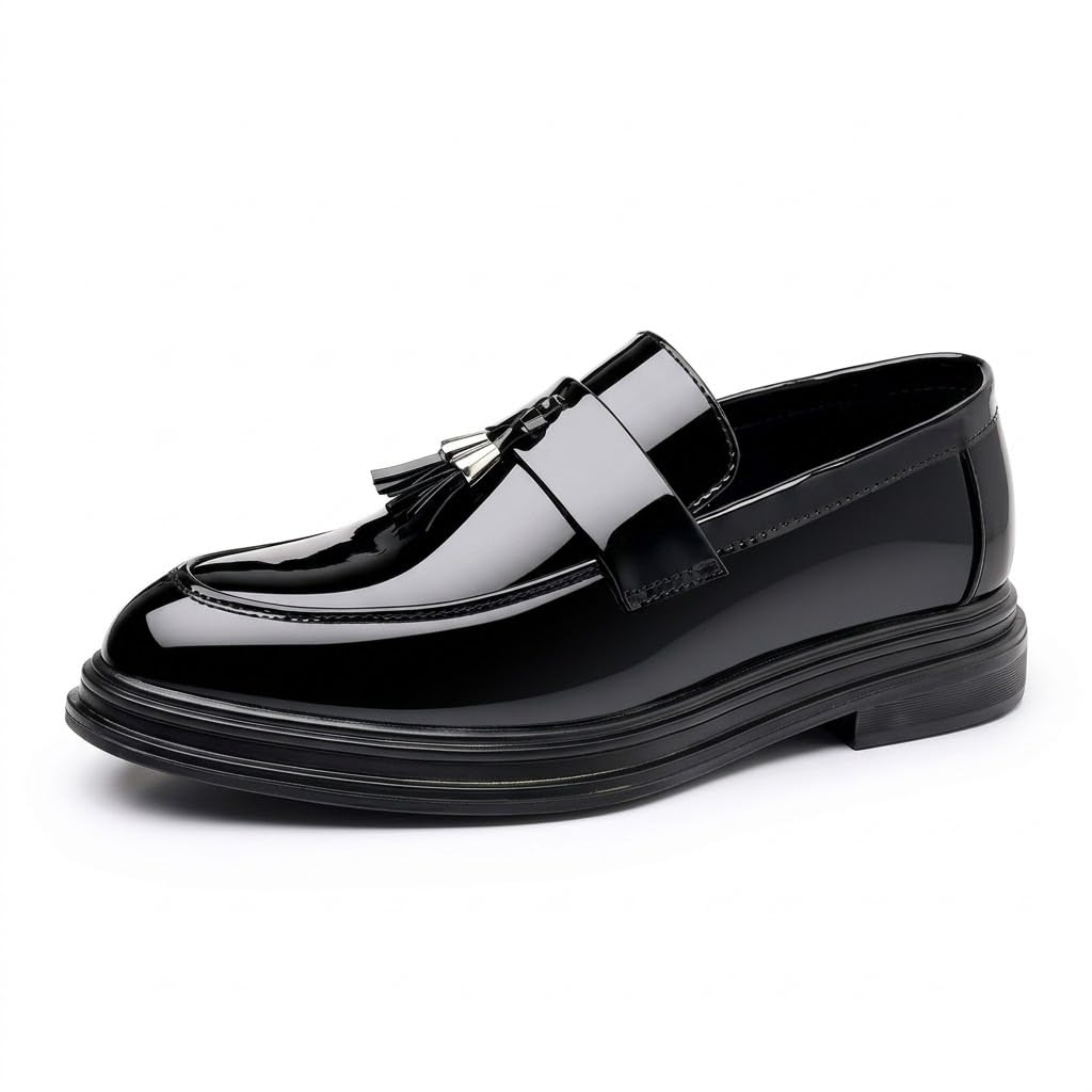 Mocasines Hombre con Borlas Zapatos de Vestir Brillantes Casual Boda Negocios Suela de Goma Punta Redonda
