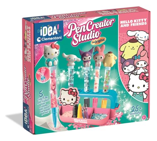 Clementoni Mein Stift-Atelier Hello Kitty - DIY Stifte-Set mit 5 Stiften & Figuren, Verzierungen & Aufklebern - Kreativspielzeug & Geschenk-Set für Kinder ab 6 Jahren - 18276
