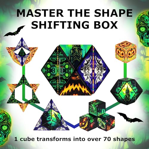 Image of Shashibo Seasonal Halloween - Shape Shifting Box - Award-Winning, Patented Magnetic Puzzle Cube w / 36 Rare Earth Magnets - Fidget Transforms Into Over 100+ Shapes (Ghastly Jack)