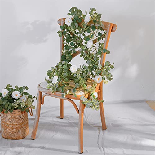 Generic Weihnachtskranz, künstliche Kameliengirlande, 2 m, künstliche Pflanzen, künstliche Eukalyptus-Rankengirlande zum Aufhängen für Hochzeit, Zuhause, Büro, Party, Garten, Handwerk, Kunstdekora