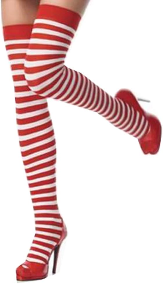 Tamari Red and White Striped Stockings/Socks One Size