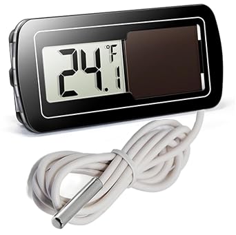 Digital Panel Thermometer, Solar Powered. External Probe on 6-ft Cable. Easy-Read LCD. -50 to 188 F. Accurately Monitor Temperature in Coolers, Freezers, Incubators, Reptile Enclosures and More.
