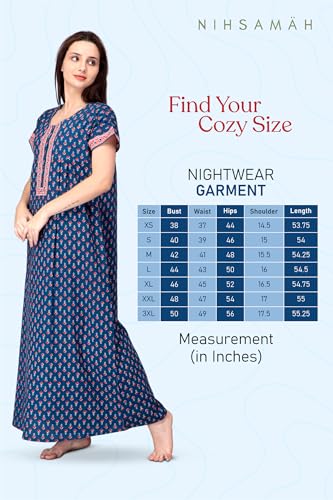 Image of NIHSAMAH Cotton Nighty for Women with Pocket, Premium Printed Long Nighty | Comfortable & Fancy Sleepwear /Nightwear