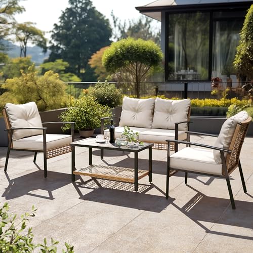 LAUSAINT-HOME-4-Piece-Patio-Conversation-Set-Comfortable-Oversized-Outdoor-Furniture-Set-with-Soft-Cushion-and-Storage-Metal-Coffee-Table-for-Backyard-Porch-Garden-and-Poolside-Beige