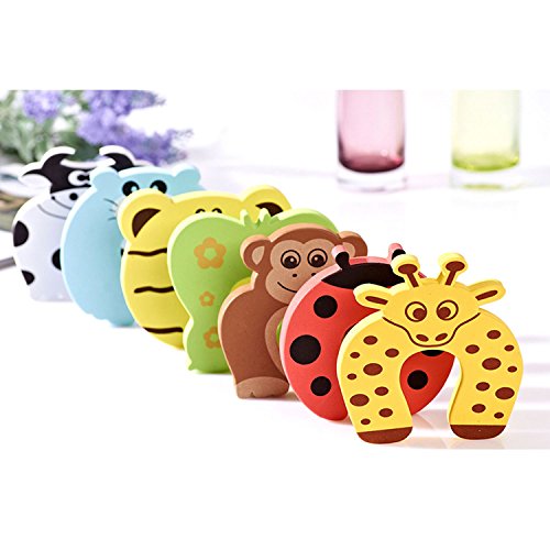 Children Safety Finger,Baby Safety No Finger Pinch Guard,Foam Door Stopper Cushion,Cartoon Animal Curve Door Stop Cushiony for Kids Finger Hand Safety,7 PCS Set