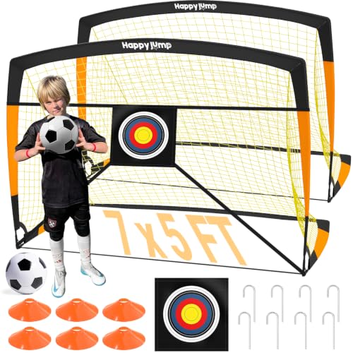 Image of Happy Jump Football Goal 3x2.2FT, 4x3FT, 5x3.6FT, 7x5FT Pop-Up Football Training for Backyard