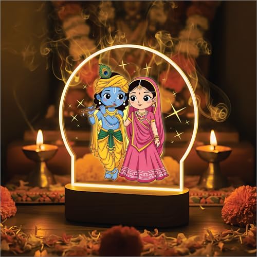 Image of Giftplease Cute Radha Krishna LED Night Lamp - Elegant Warm White Glow for Home, Mandir & Office - Spiritual Devotional Decor & Religious Gift for Janmashtami, Diwali & Weddings GL 17